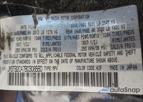 2011 Mazda Cx-9 Touring from USA, damaged, VIN JM3TB2CA7B0308560